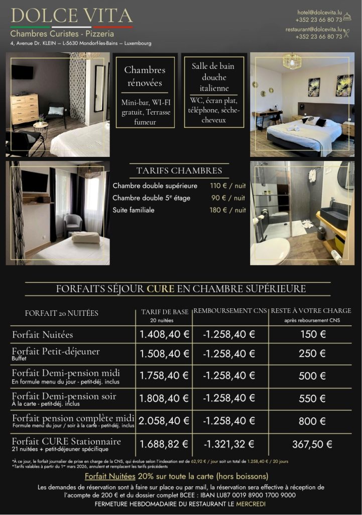 tarifs cure dolce vita 2026